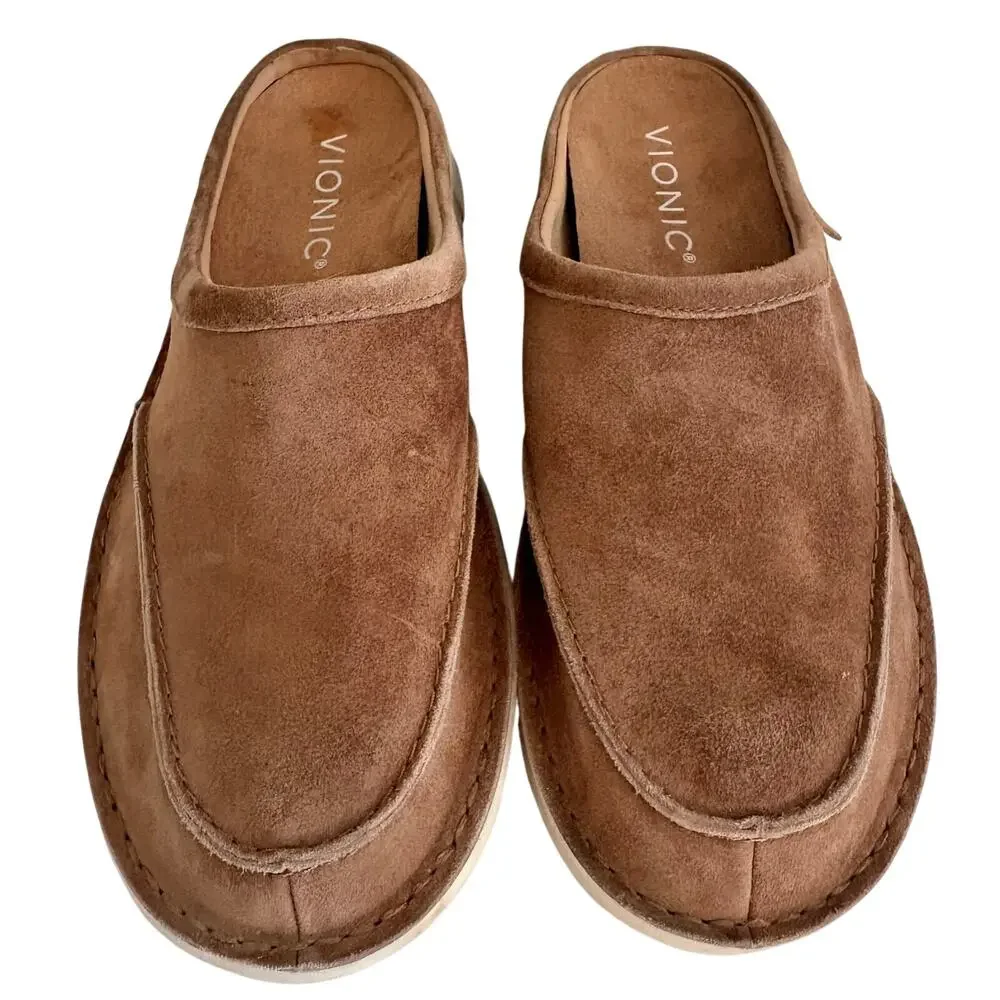 Vionic Mens Uptown Clog Tan Suede Slip On Mules Comfort Shoes Casual Preppy 8